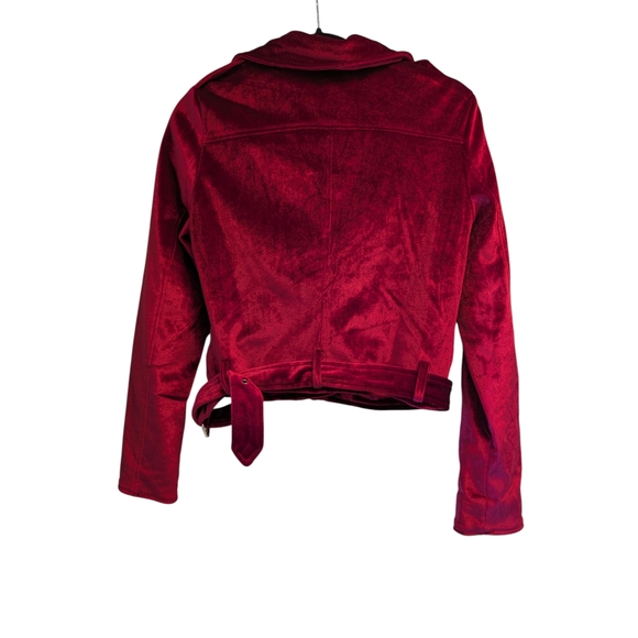 Vibrant Berry Red Women's Velvet Motorcycle Jacket - 38 - Picture 2 of 3